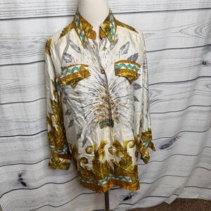 Vintage Italian silk Begedor button down, gold style pattern